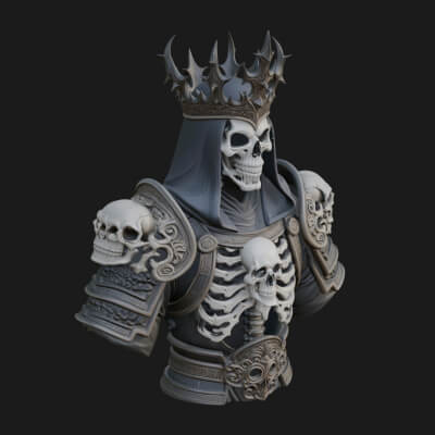 Crowned Skeleton King Bust Statue Design 8 3D Print Model