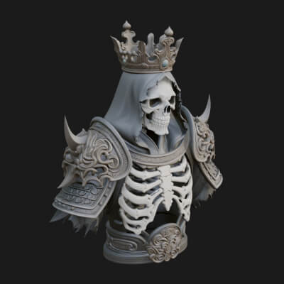 Crowned Skeleton King Bust Statue Design 9 3D Print Model
