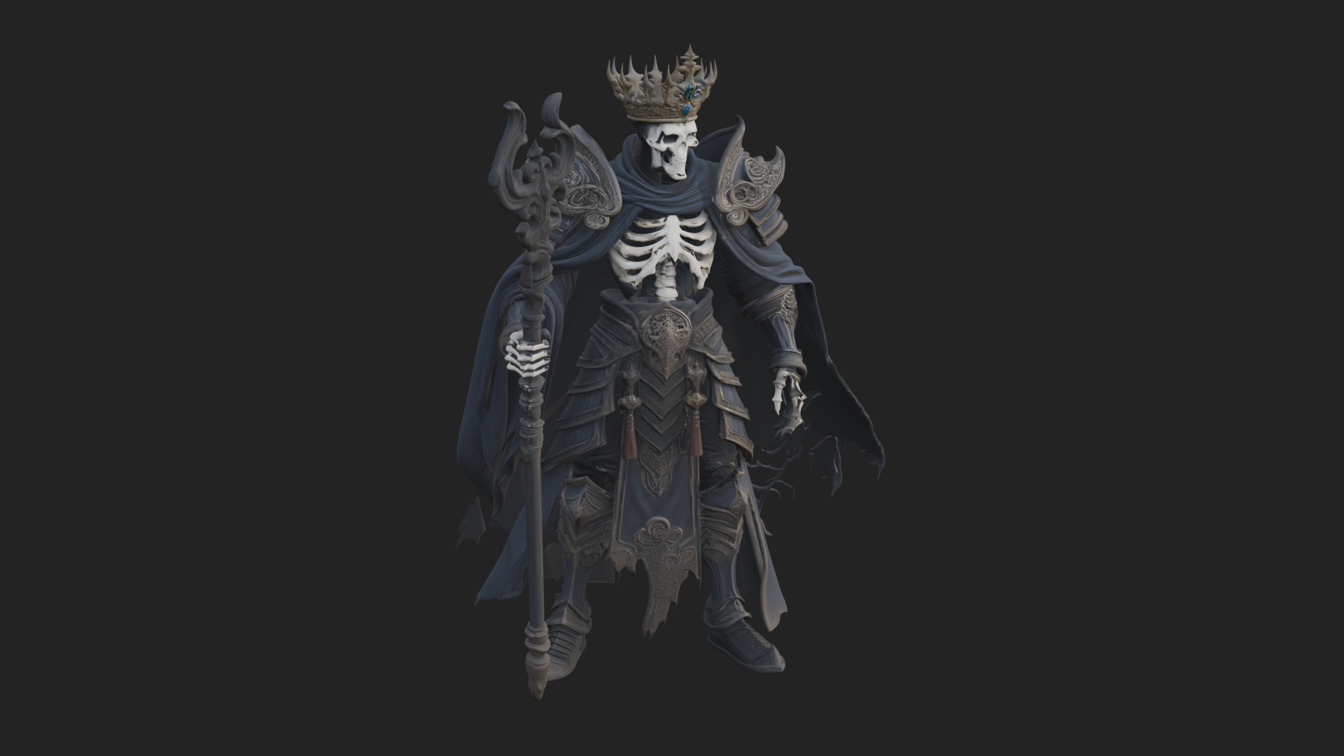 Crowned Skeleton King Statue Design 1 3D Print Model 3D Model