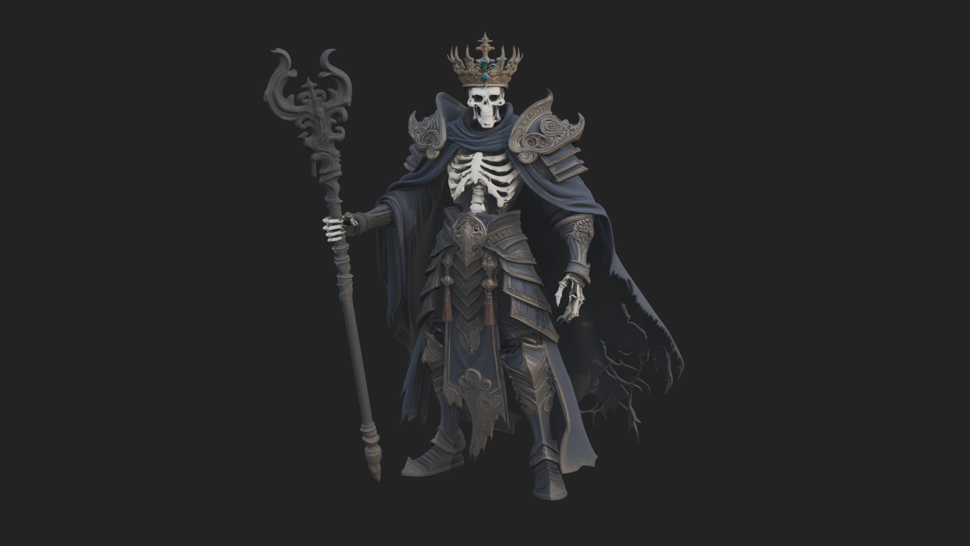 Crowned Skeleton King Statue Design 1 3D Print Model 3D Model