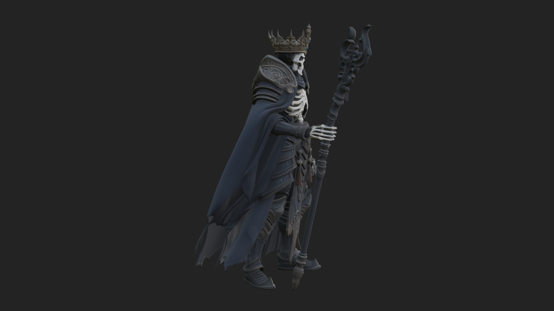Crowned Skeleton King Statue Design 1 3D Print Model 3D Model