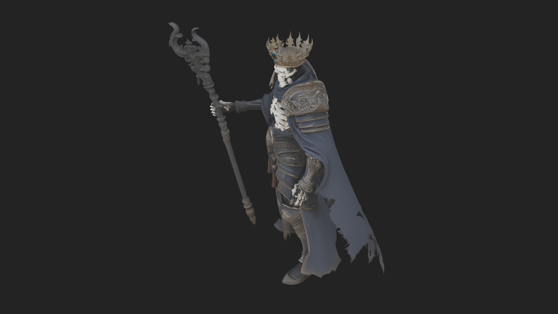 Crowned Skeleton King Statue Design 1 3D Print Model 3D Model