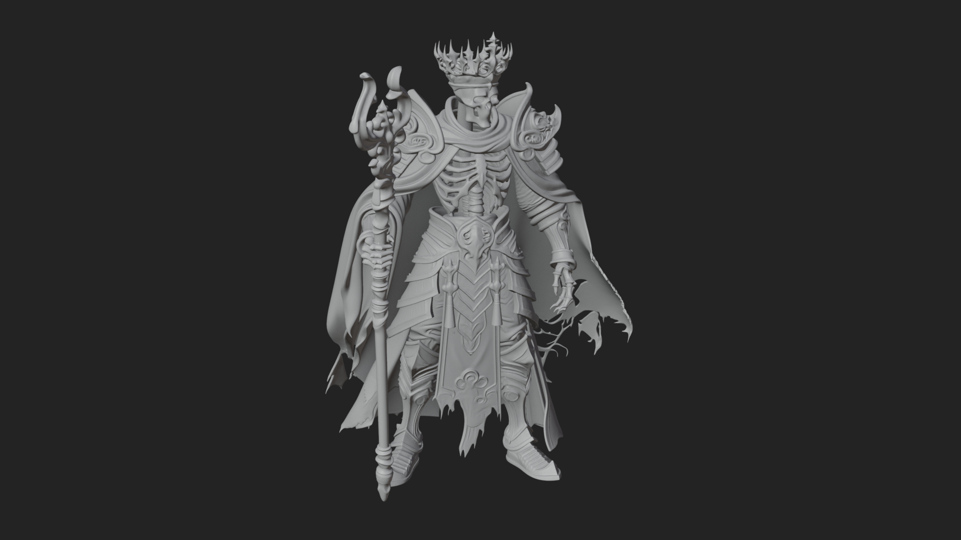Crowned Skeleton King Statue Design 1 3D Print Model 3D Model