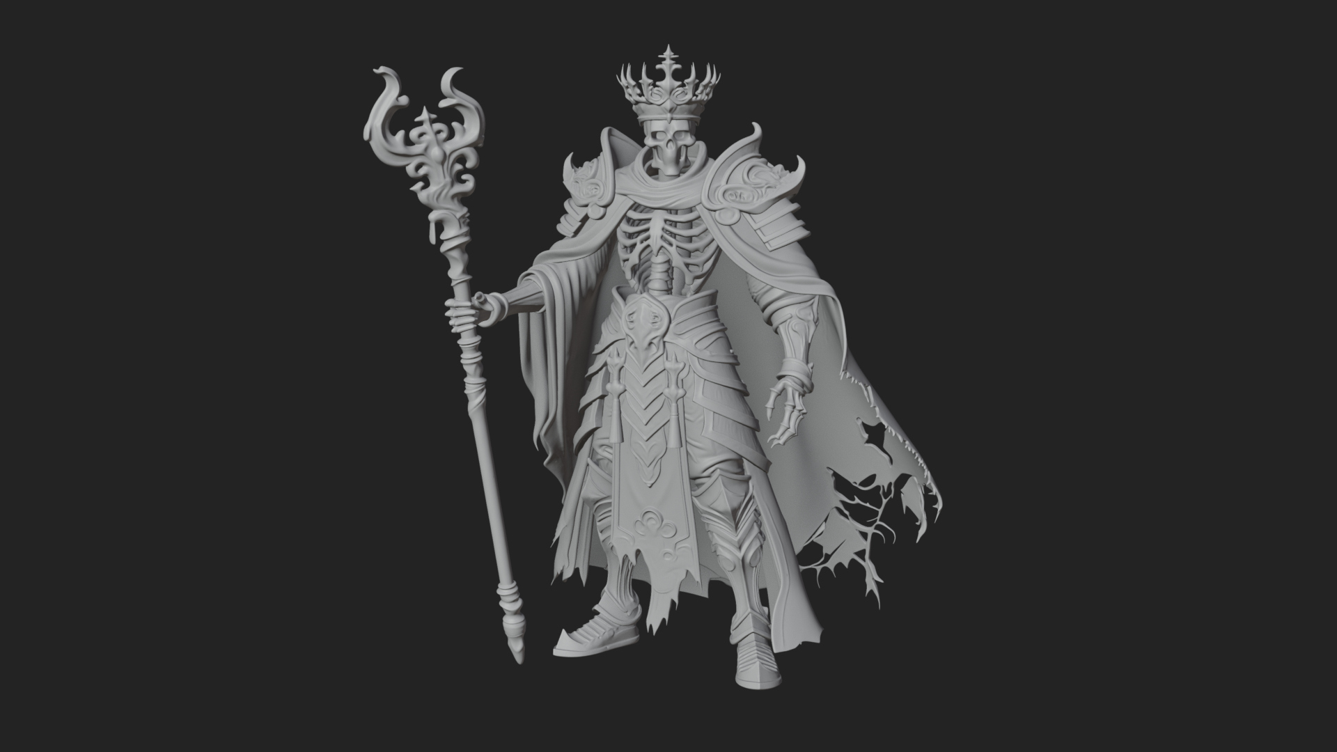 Crowned Skeleton King Statue Design 1 3D Print Model 3D Model