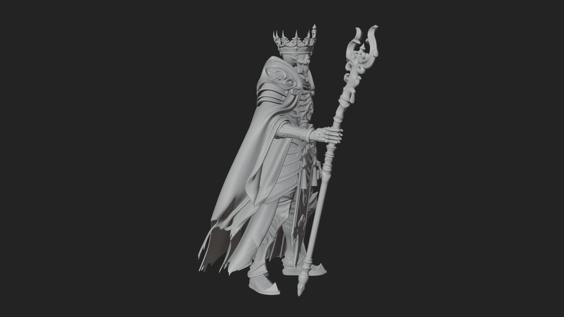 Crowned Skeleton King Statue Design 1 3D Print Model 3D Model