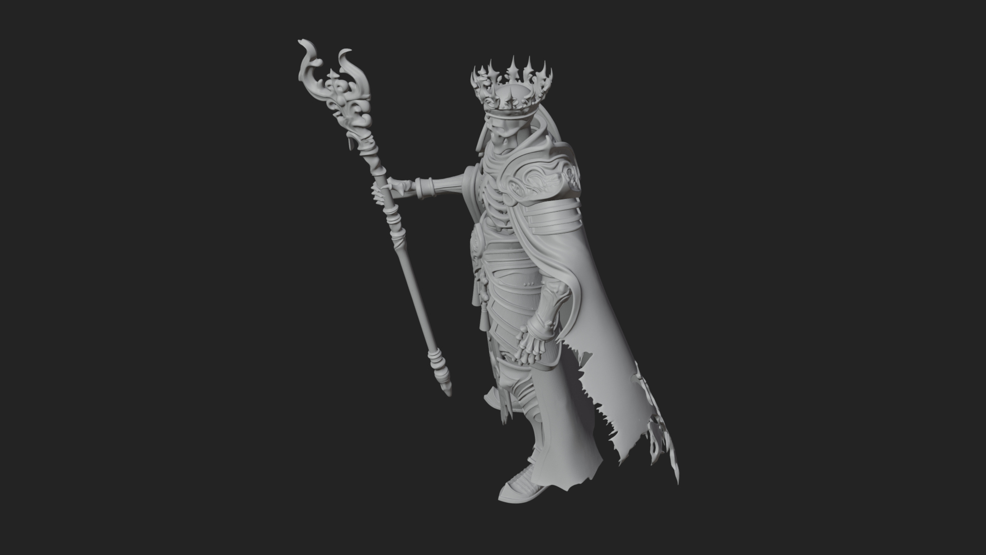 Crowned Skeleton King Statue Design 1 3D Print Model 3D Model