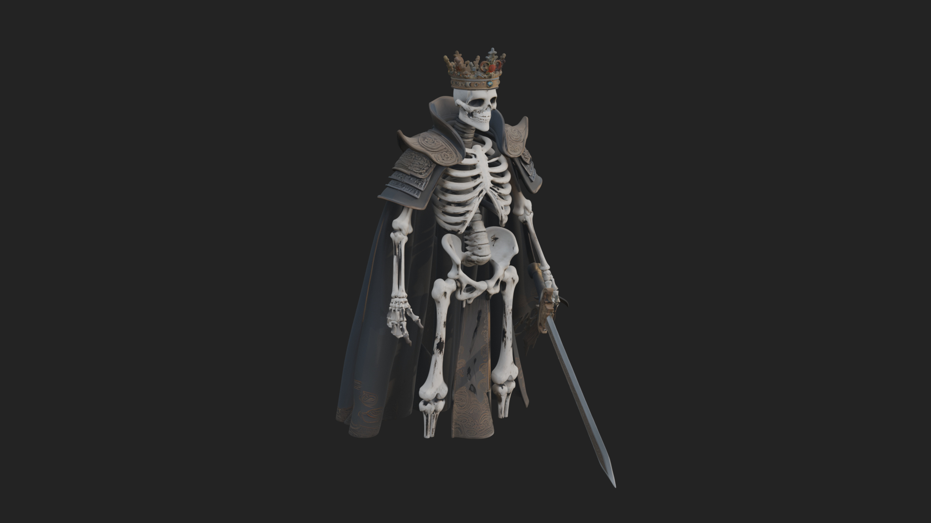 Crowned Skeleton King Statue Design 10 3D Print Model 3D Model