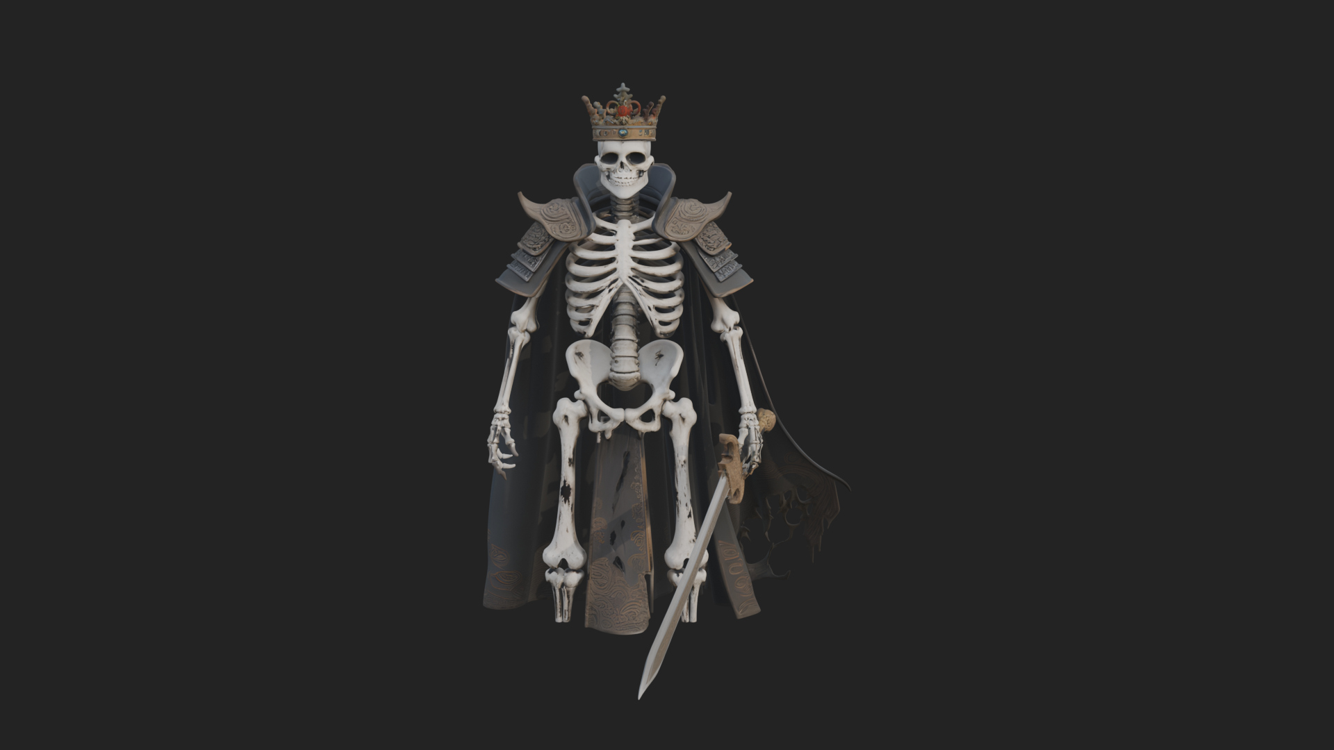 Crowned Skeleton King Statue Design 10 3D Print Model 3D Model