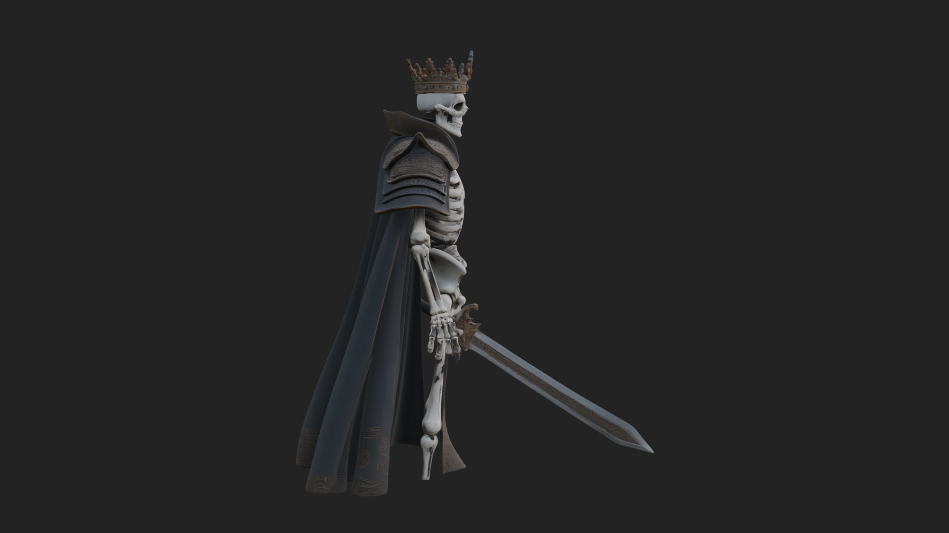 Crowned Skeleton King Statue Design 10 3D Print Model 3D Model