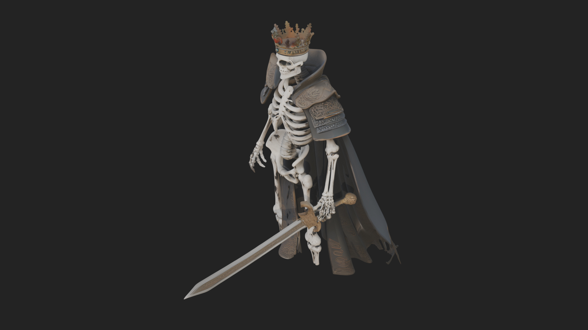 Crowned Skeleton King Statue Design 10 3D Print Model 3D Model