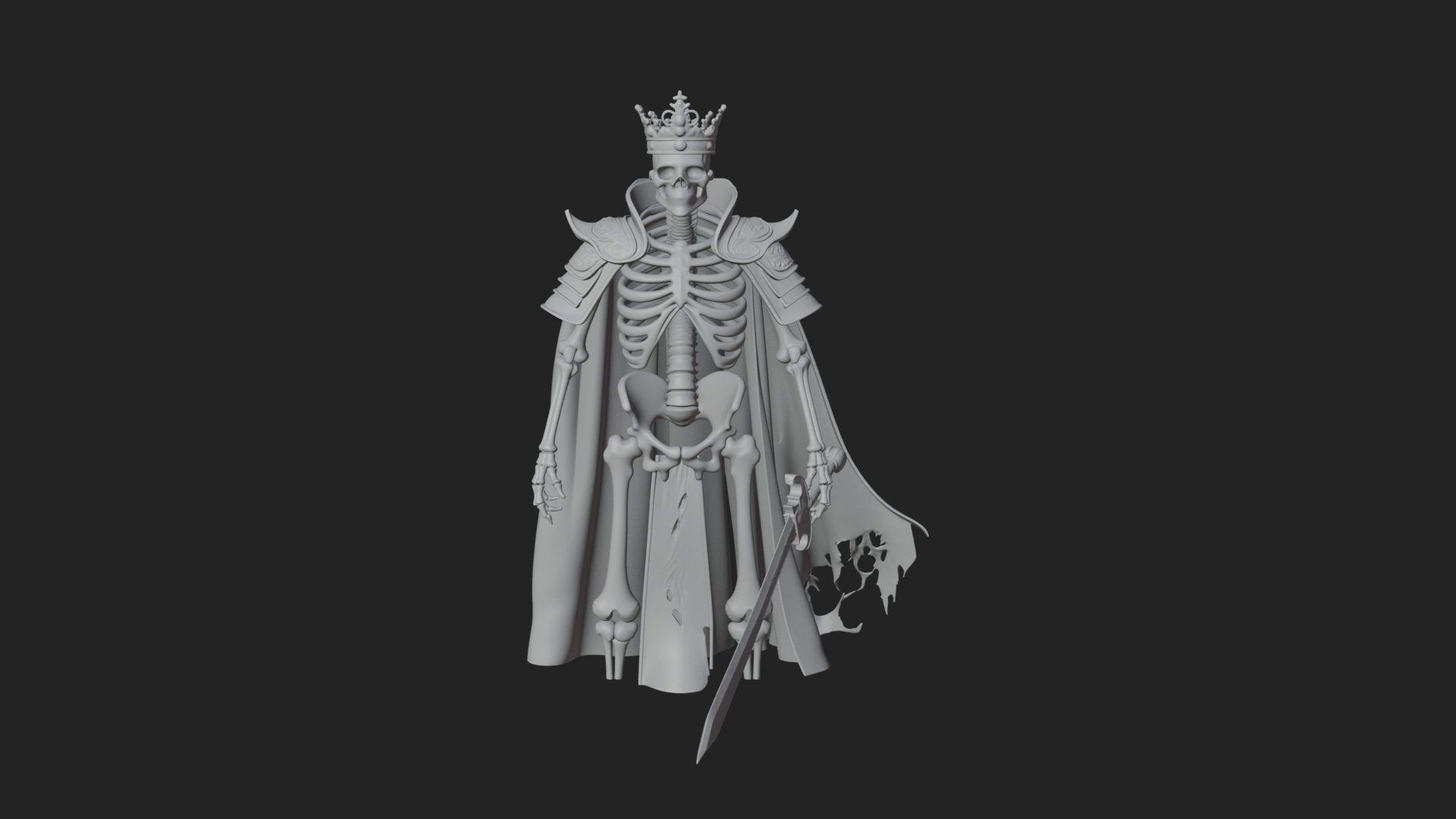 Crowned Skeleton King Statue Design 10 3D Print Model 3D Model