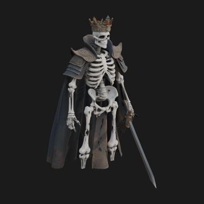 Crowned Skeleton King Statue Design 10 3D Print Model