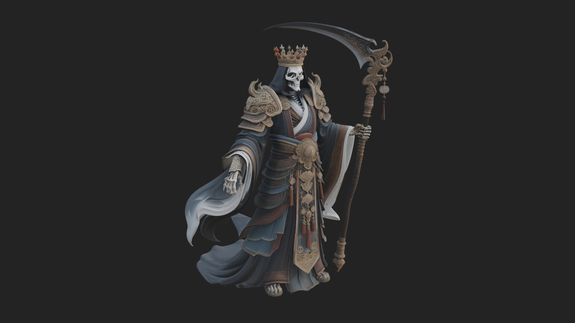 Crowned Skeleton King Statue Design 11 3D Print Model 3D Model