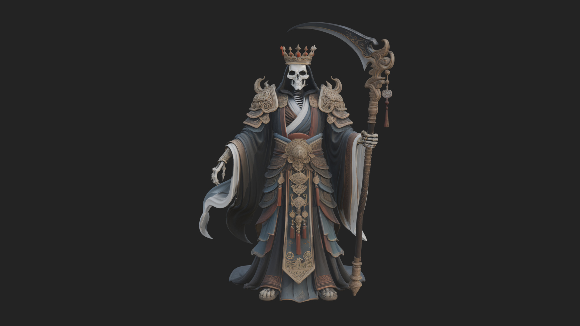Crowned Skeleton King Statue Design 11 3D Print Model 3D Model