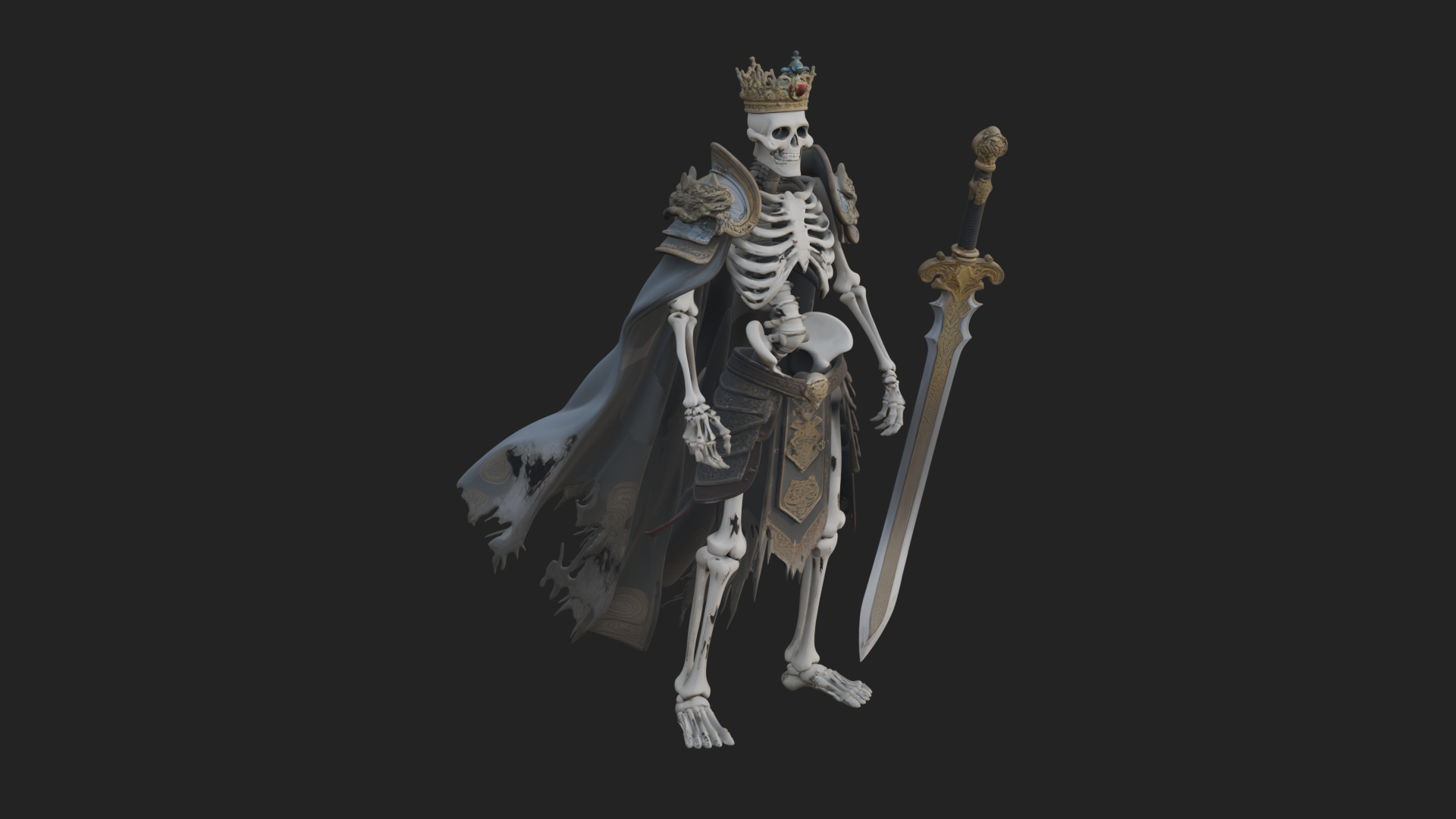 Crowned Skeleton King Statue Design 12 3D Print Model 3D Model