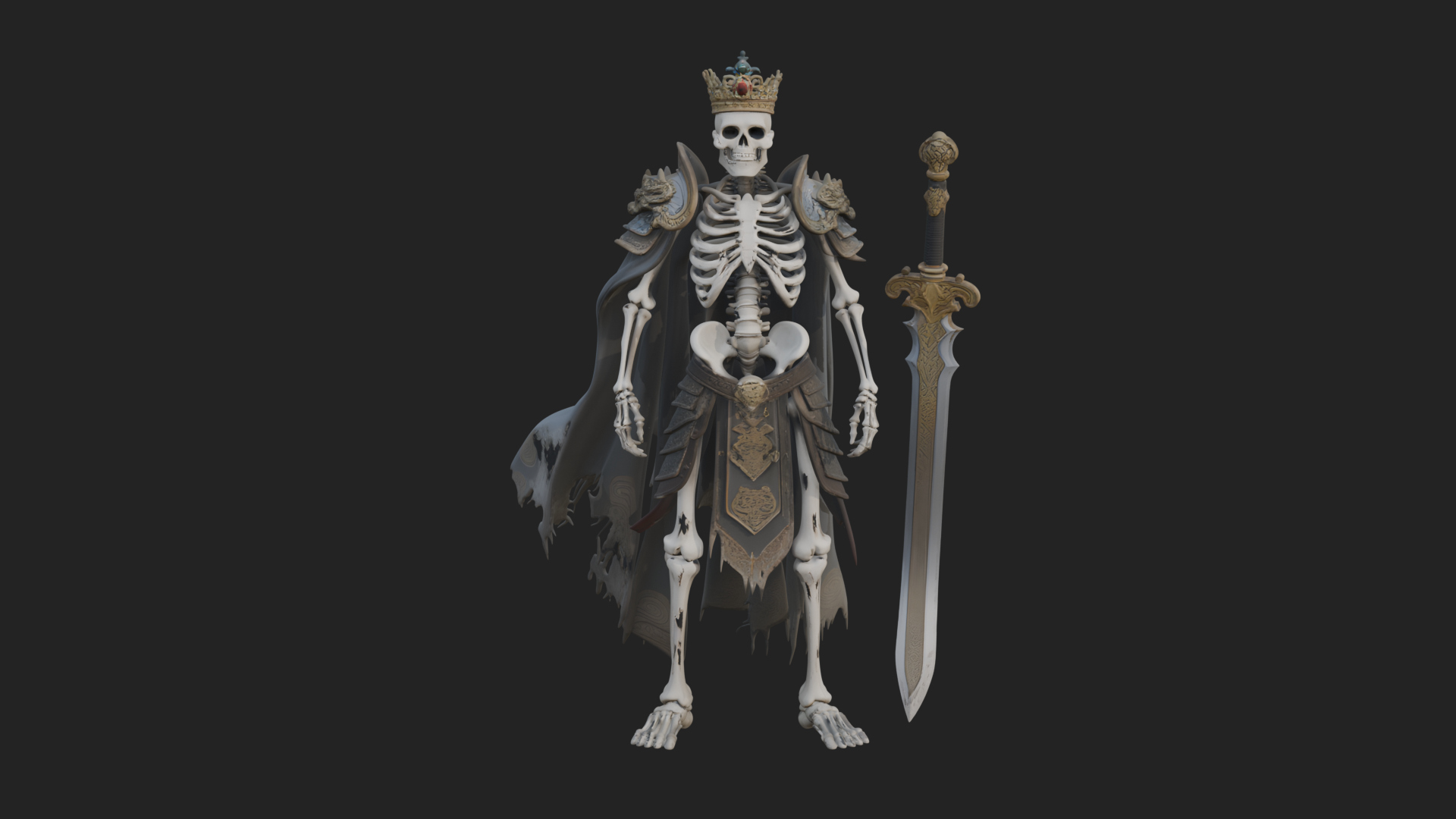 Crowned Skeleton King Statue Design 12 3D Print Model 3D Model
