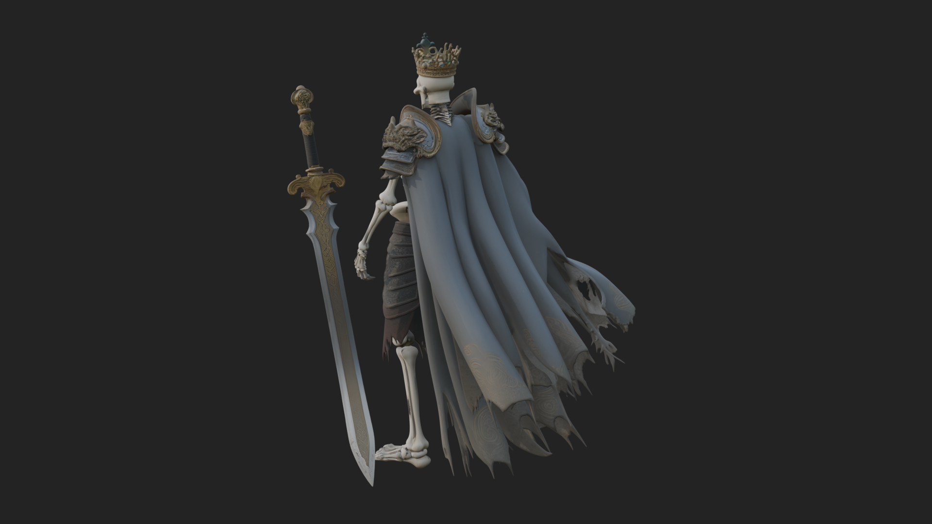 Crowned Skeleton King Statue Design 12 3D Print Model 3D Model