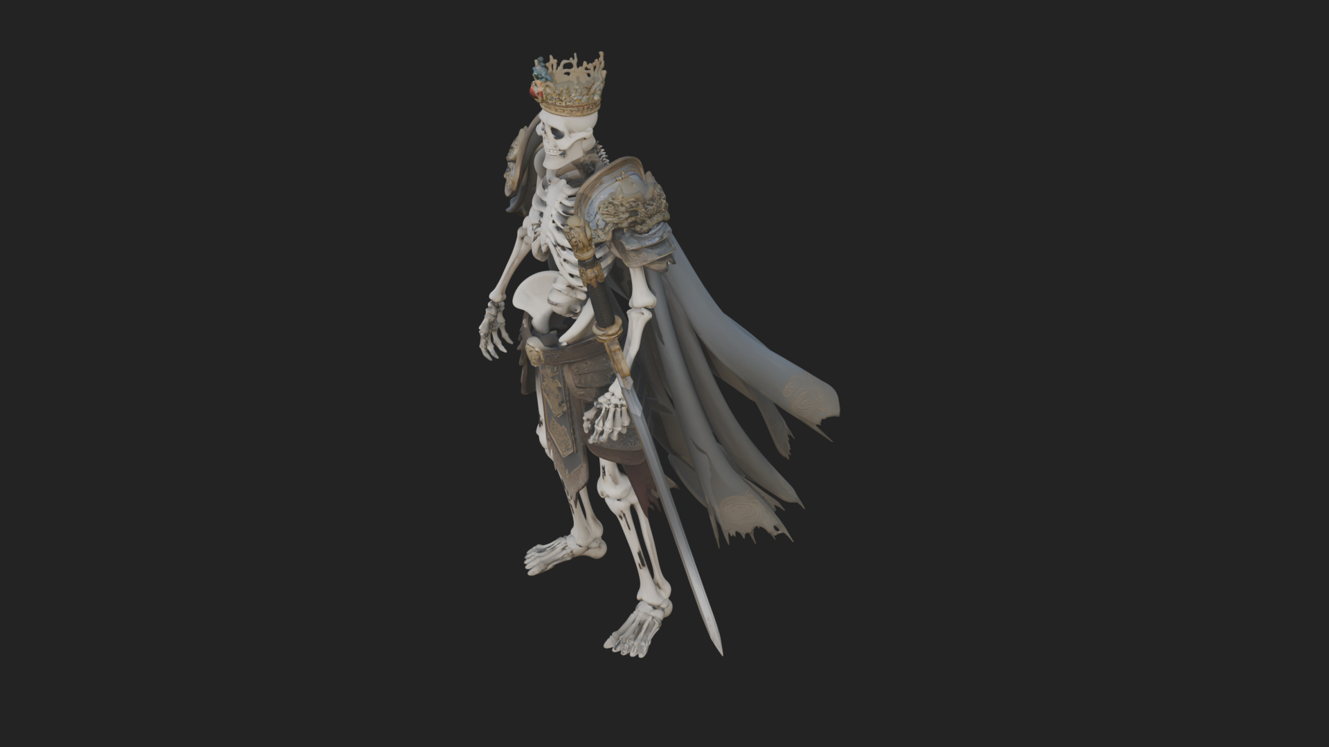 Crowned Skeleton King Statue Design 12 3D Print Model 3D Model