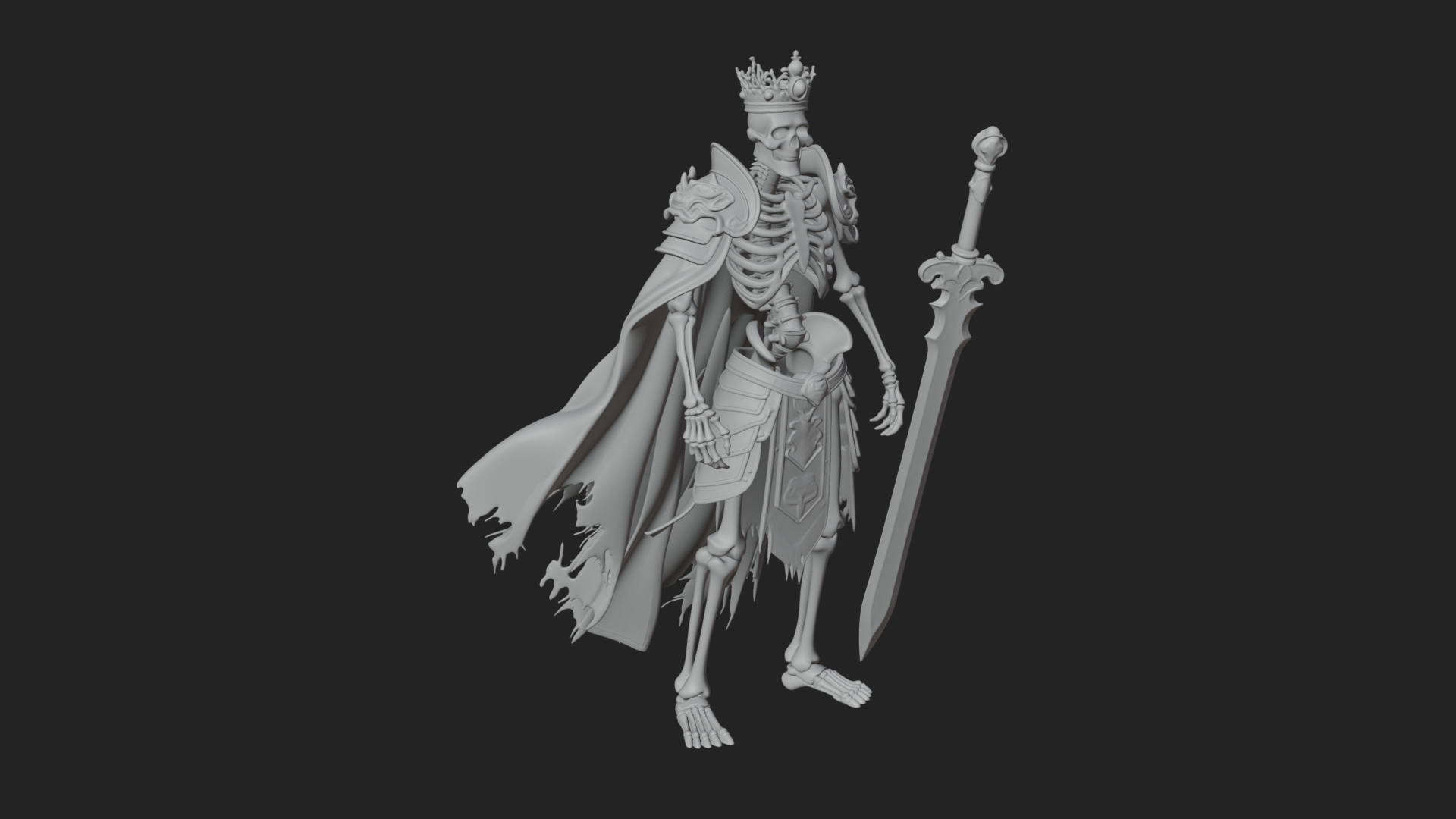 Crowned Skeleton King Statue Design 12 3D Print Model 3D Model