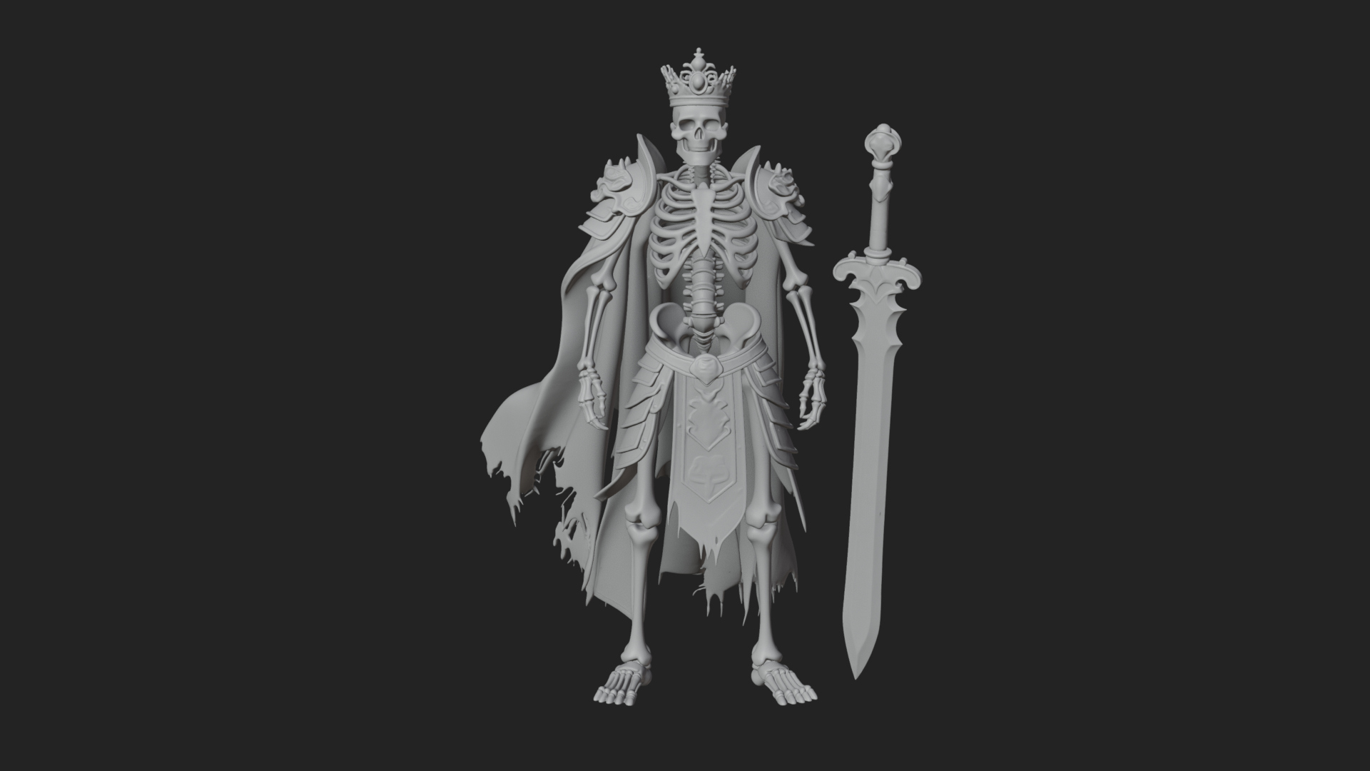 Crowned Skeleton King Statue Design 12 3D Print Model 3D Model