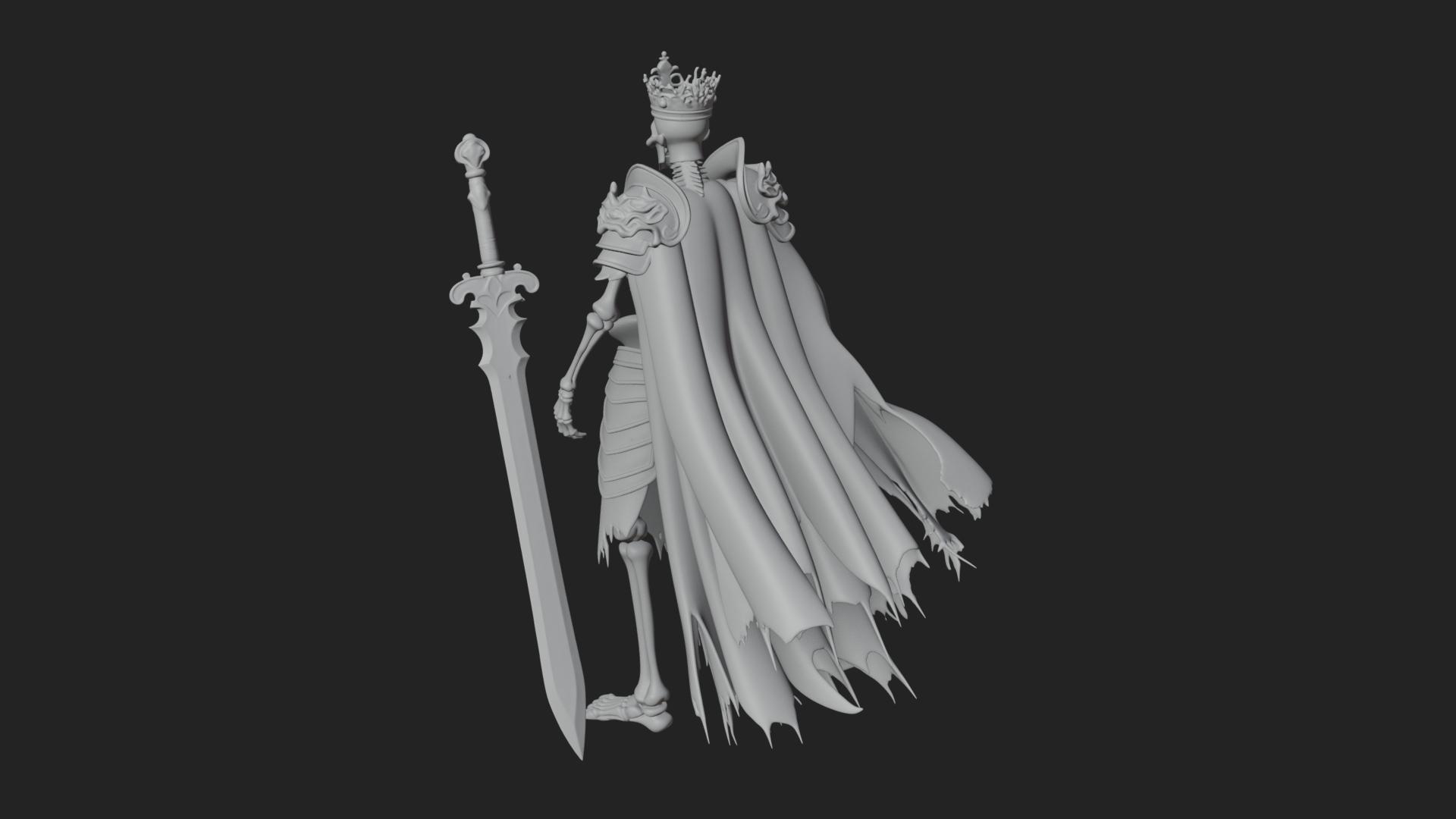 Crowned Skeleton King Statue Design 12 3D Print Model 3D Model
