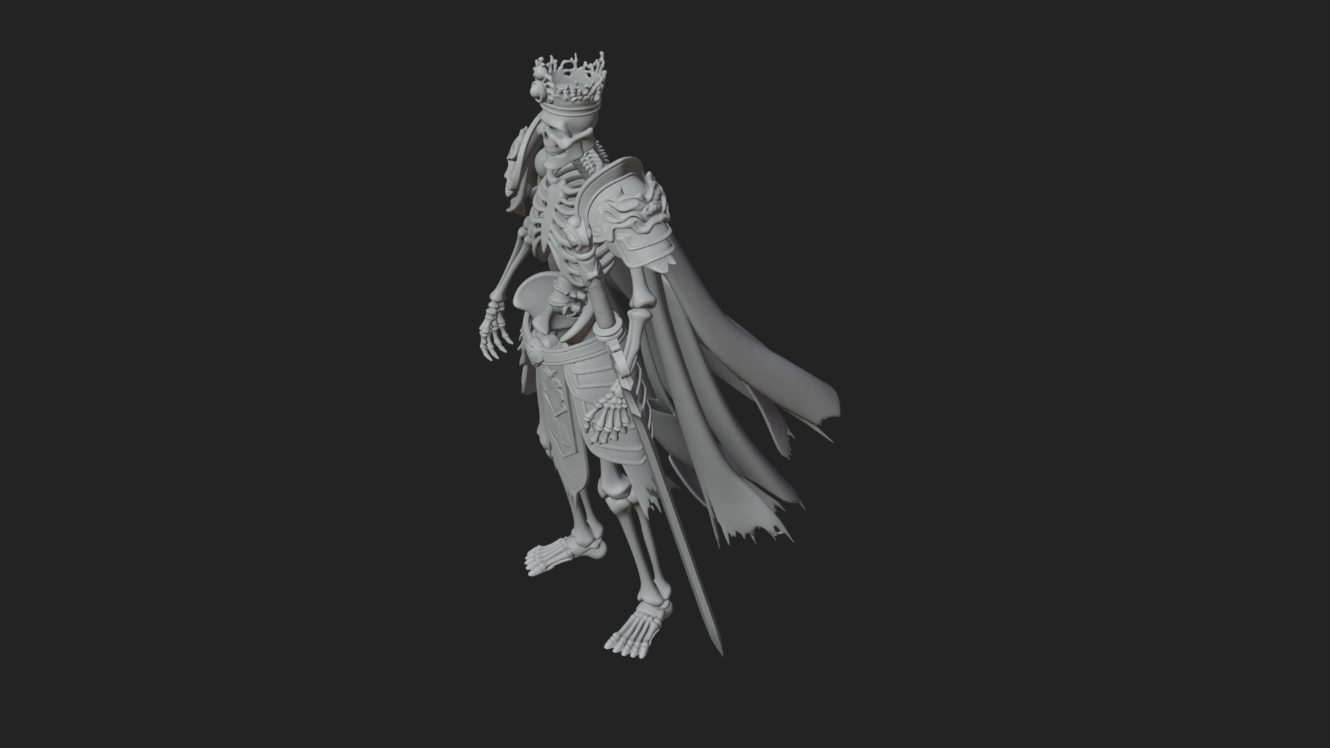 Crowned Skeleton King Statue Design 12 3D Print Model 3D Model
