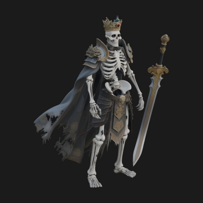 Crowned Skeleton King Statue Design 12 3D Print Model