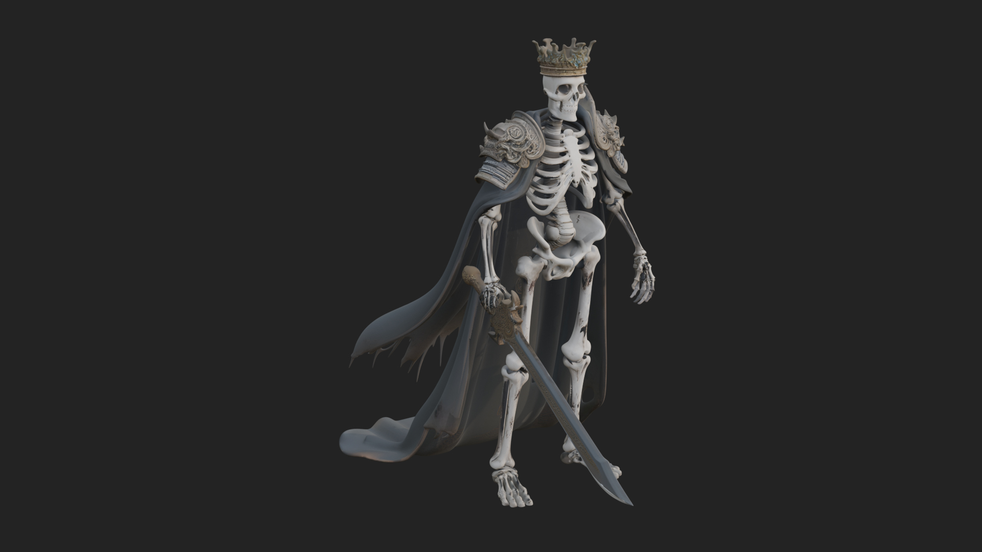Crowned Skeleton King Statue Design 13 3D Print Model 3D Model