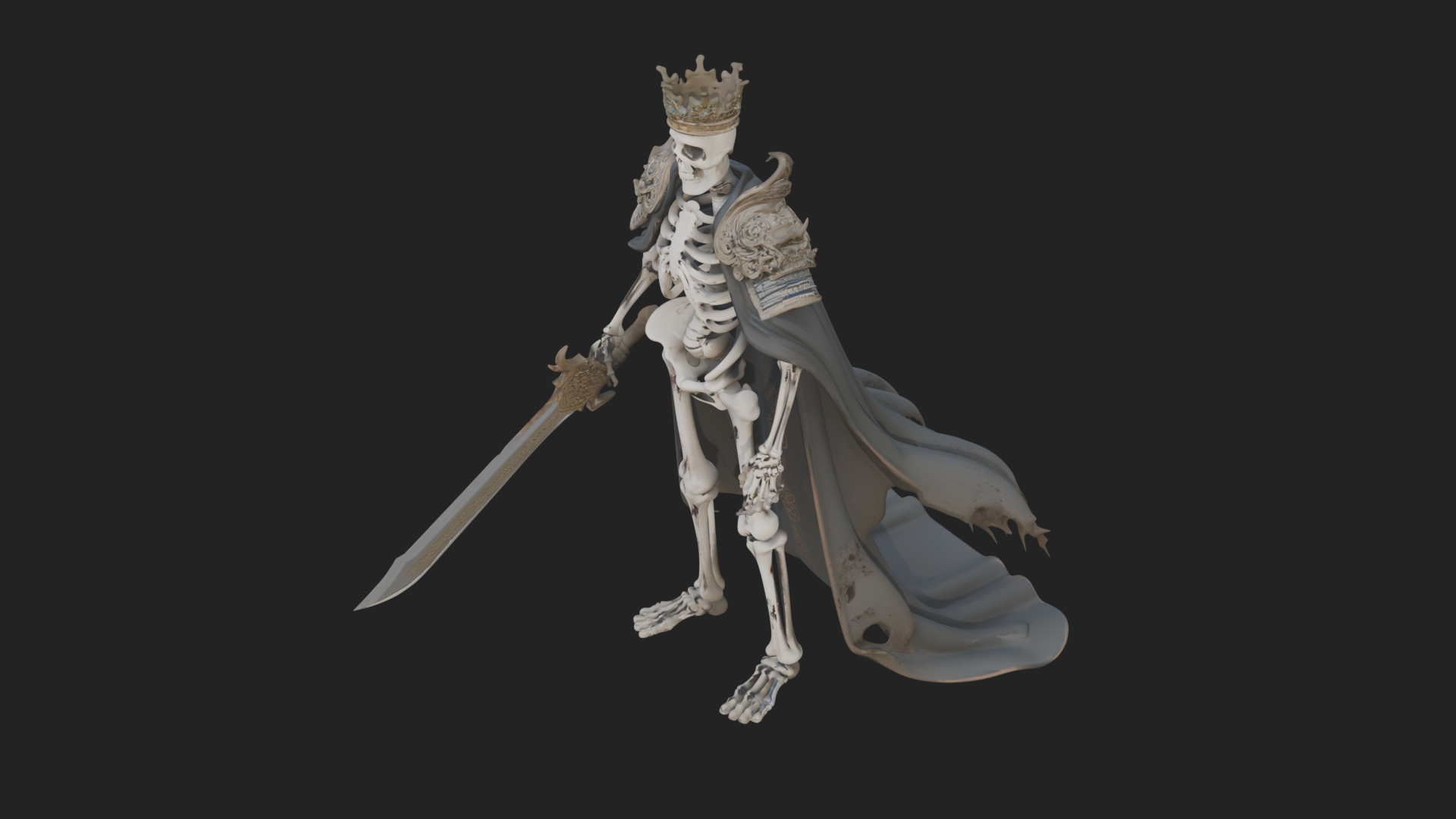 Crowned Skeleton King Statue Design 13 3D Print Model 3D Model