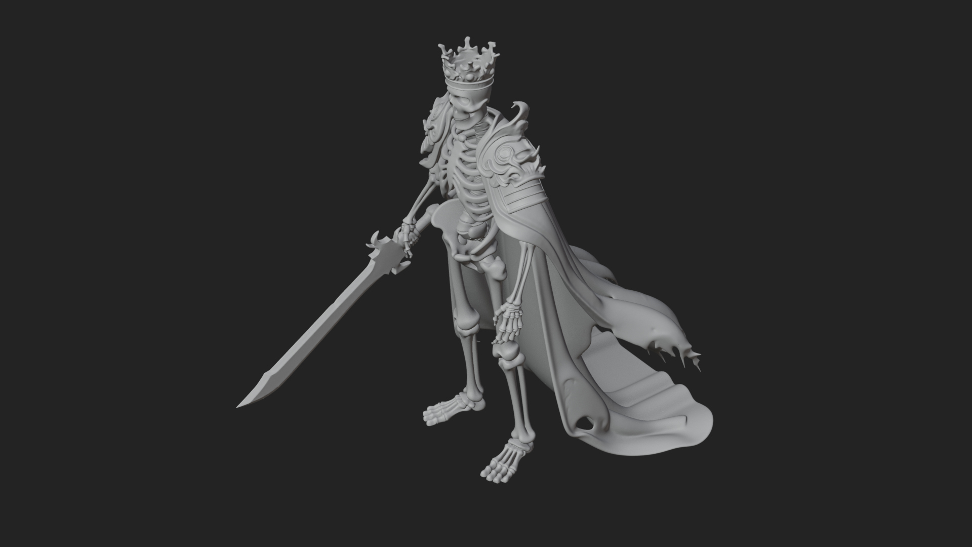 Crowned Skeleton King Statue Design 13 3D Print Model 3D Model