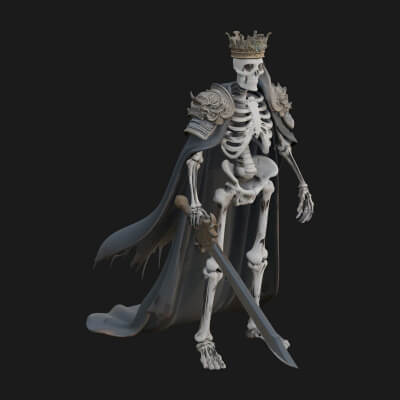 Crowned Skeleton King Statue Design 13 3D Print Model
