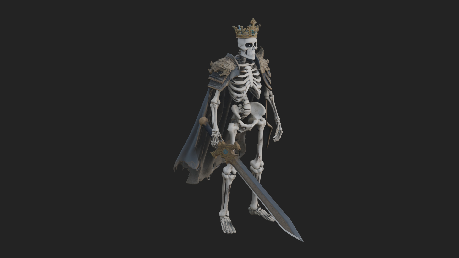 Crowned Skeleton King Statue Design 14 3D Print Model 3D Model