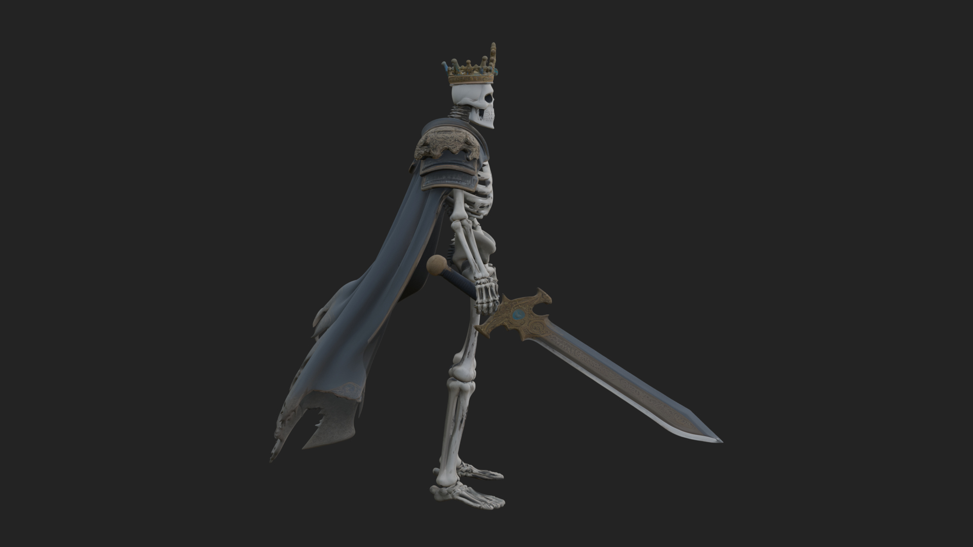 Crowned Skeleton King Statue Design 14 3D Print Model 3D Model