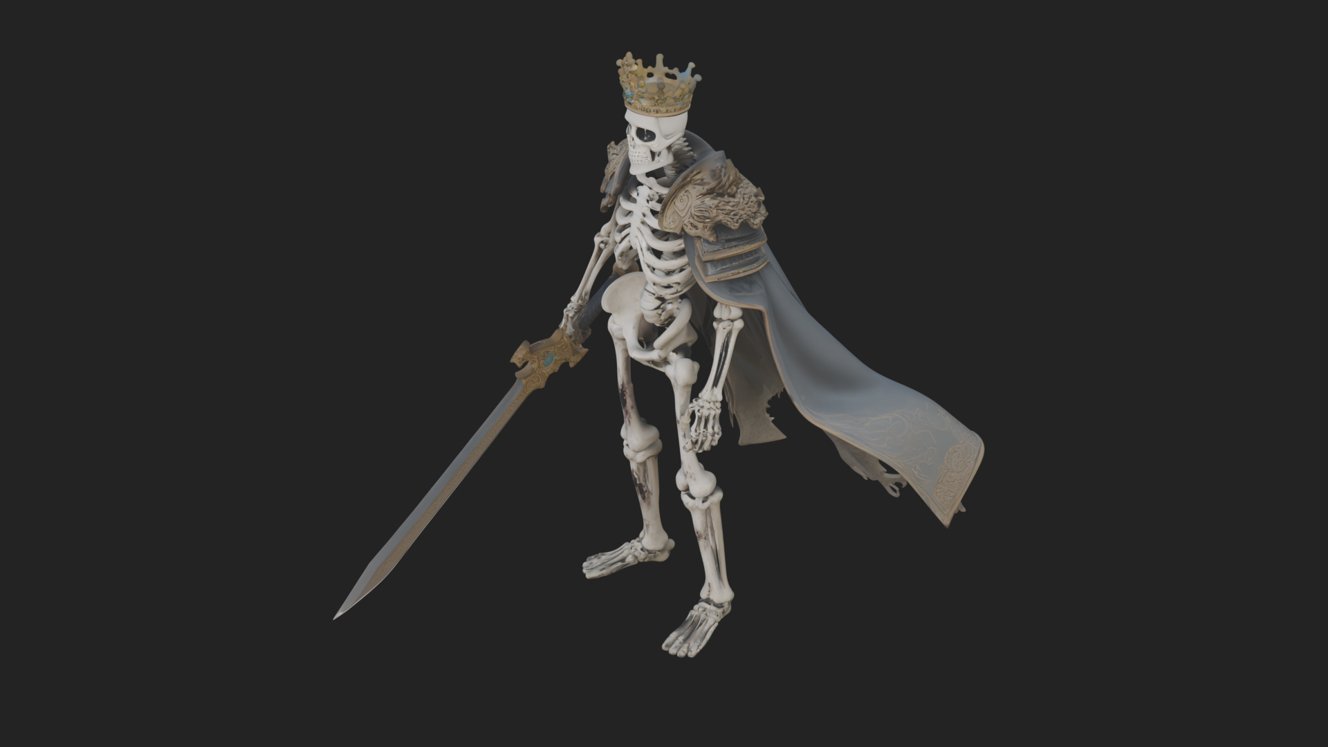 Crowned Skeleton King Statue Design 14 3D Print Model 3D Model
