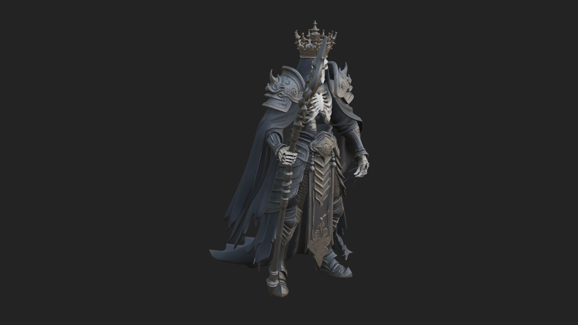 Crowned Skeleton King Statue Design 15 3D Print Model 3D Model