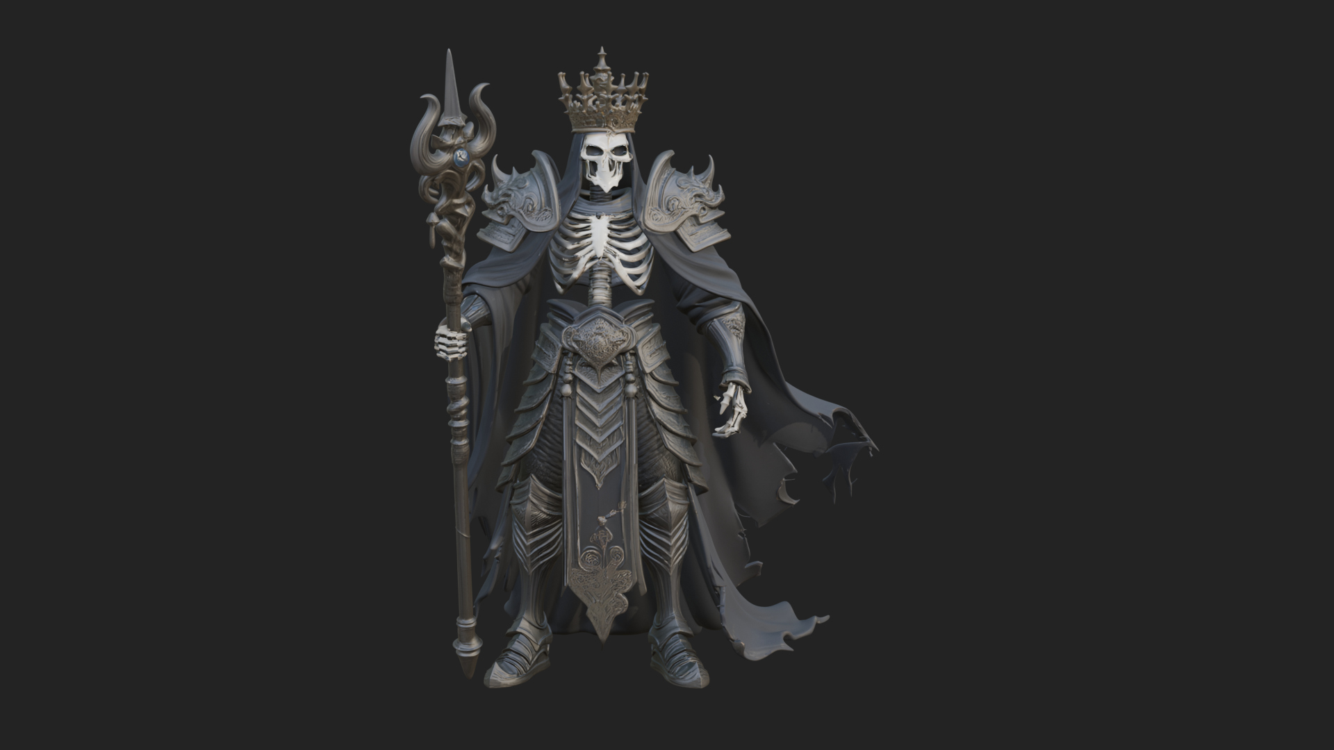 Crowned Skeleton King Statue Design 15 3D Print Model 3D Model