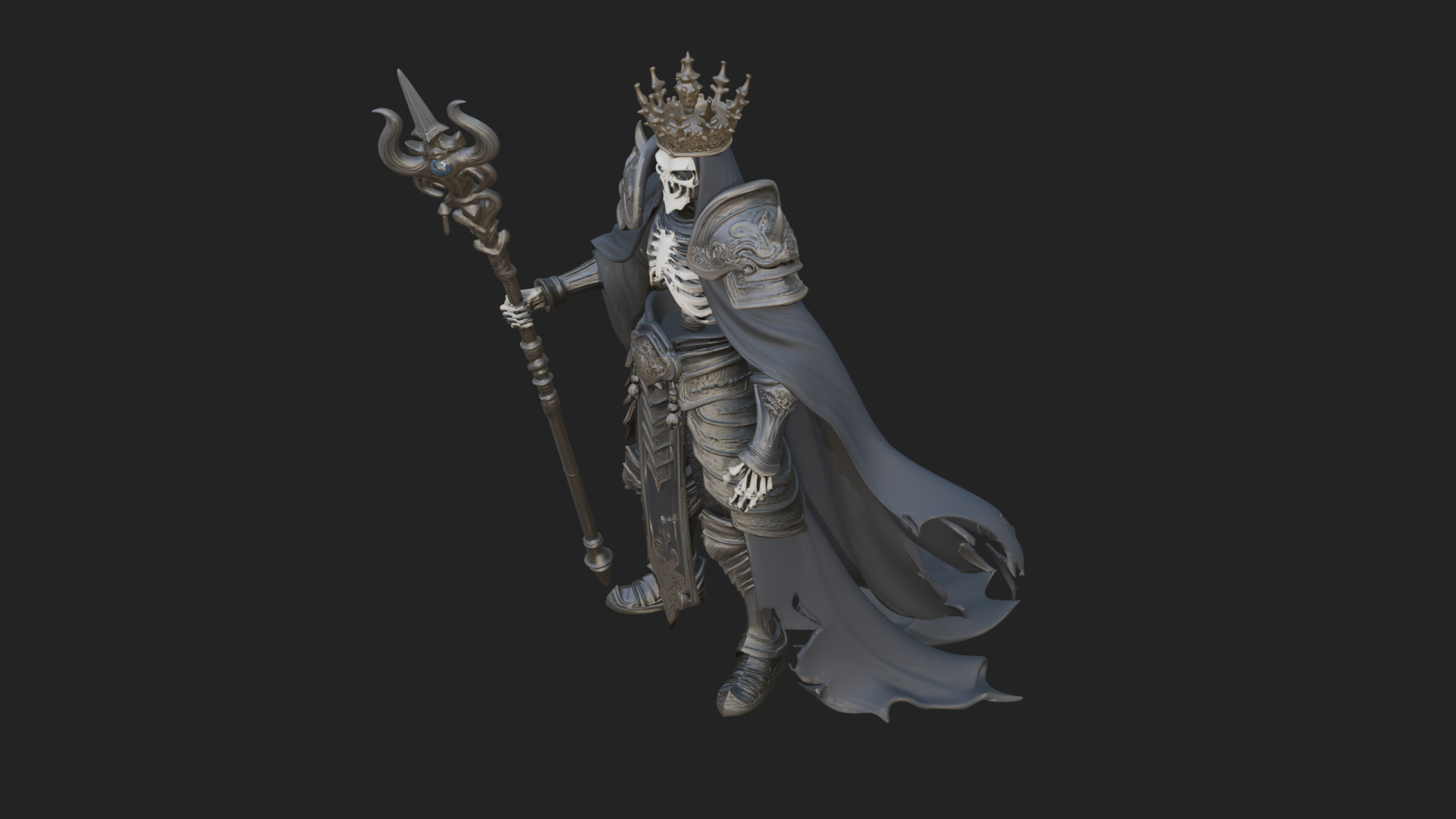 Crowned Skeleton King Statue Design 15 3D Print Model 3D Model
