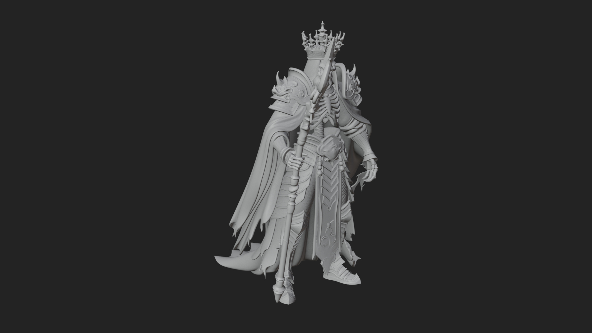 Crowned Skeleton King Statue Design 15 3D Print Model 3D Model