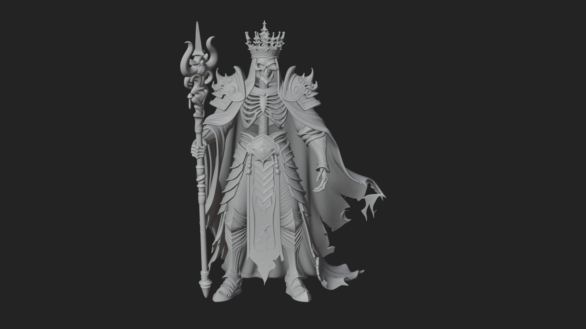 Crowned Skeleton King Statue Design 15 3D Print Model 3D Model