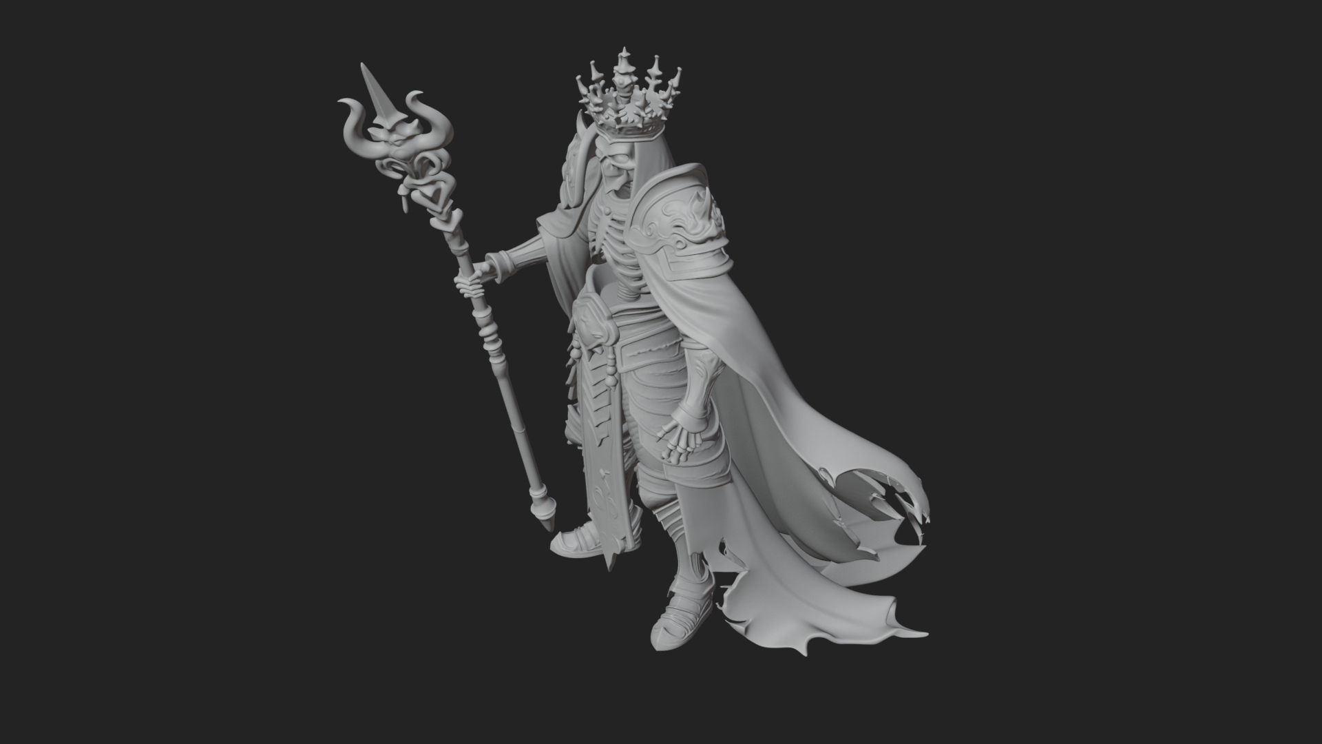 Crowned Skeleton King Statue Design 15 3D Print Model 3D Model