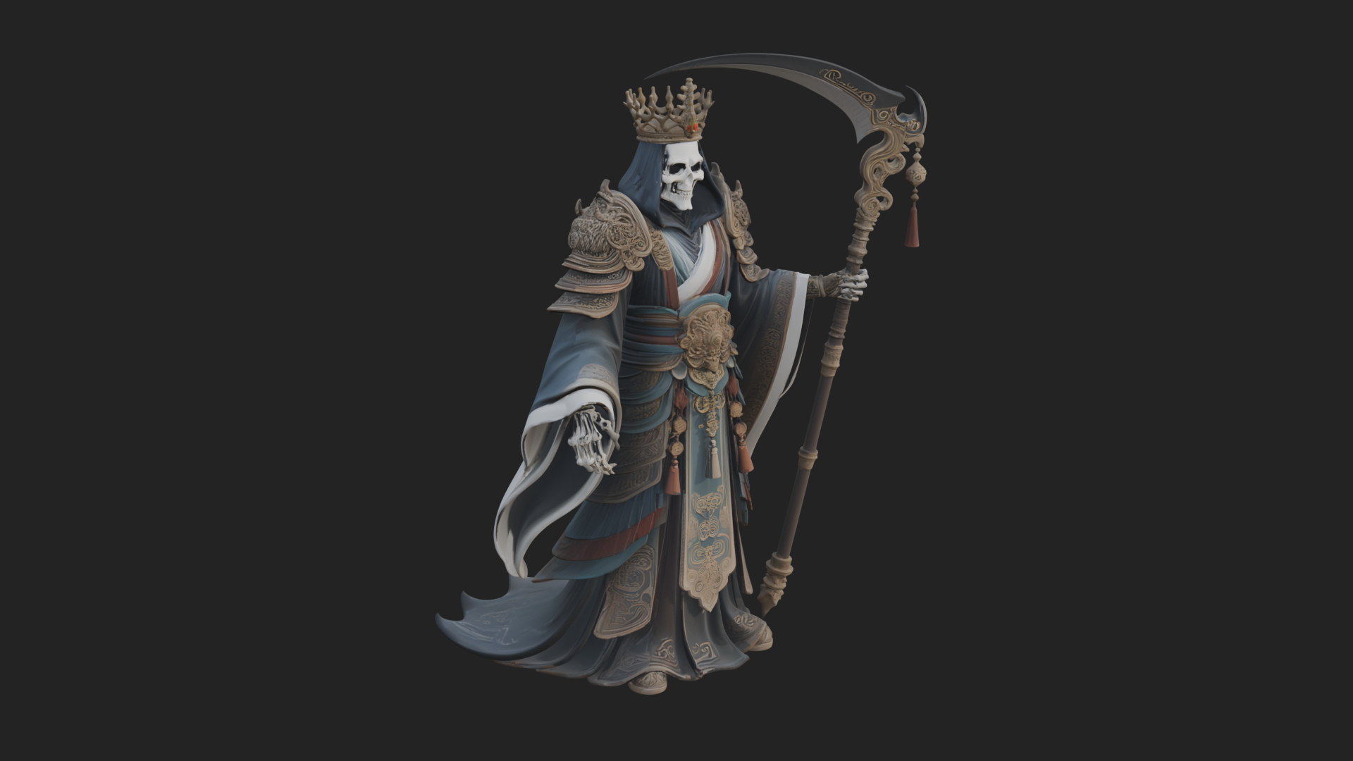 Crowned Skeleton King Statue Design 16 3D Print Model 3D Model