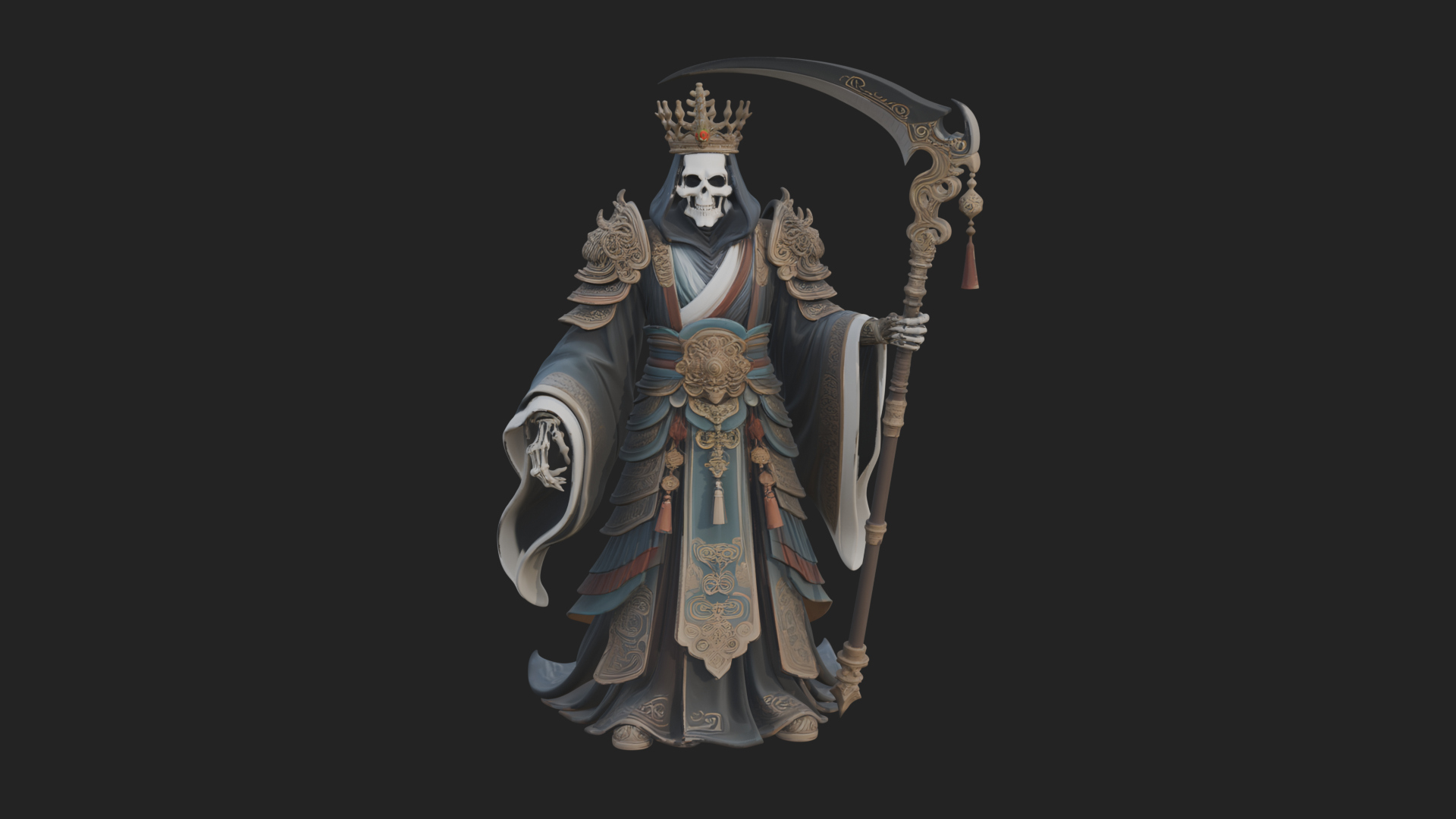 Crowned Skeleton King Statue Design 16 3D Print Model 3D Model