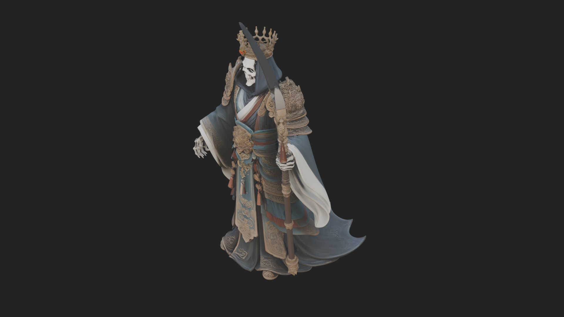 Crowned Skeleton King Statue Design 16 3D Print Model 3D Model