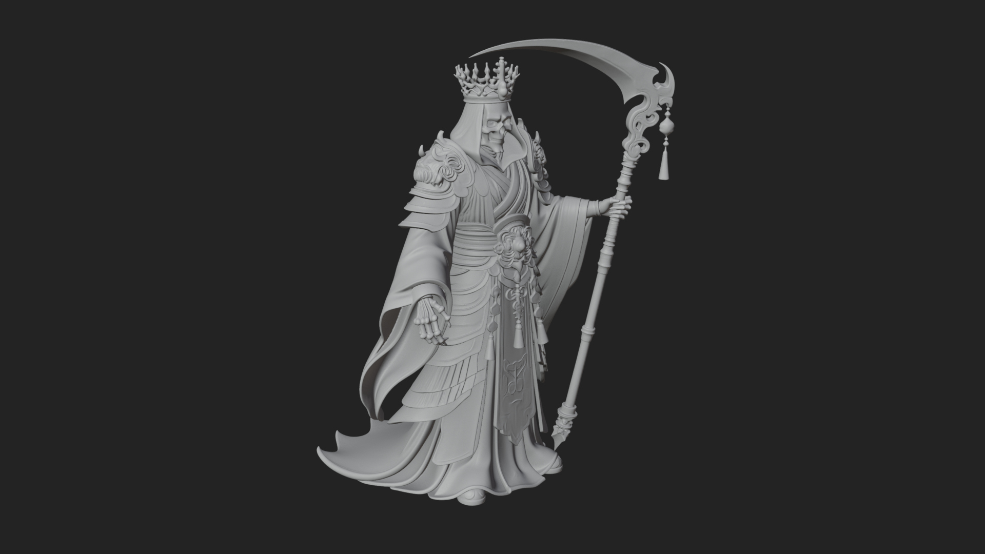 Crowned Skeleton King Statue Design 16 3D Print Model 3D Model