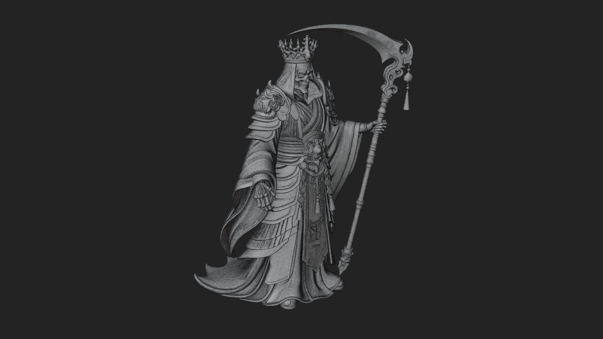 Crowned Skeleton King Statue Design 16 3D Print Model 3D Model