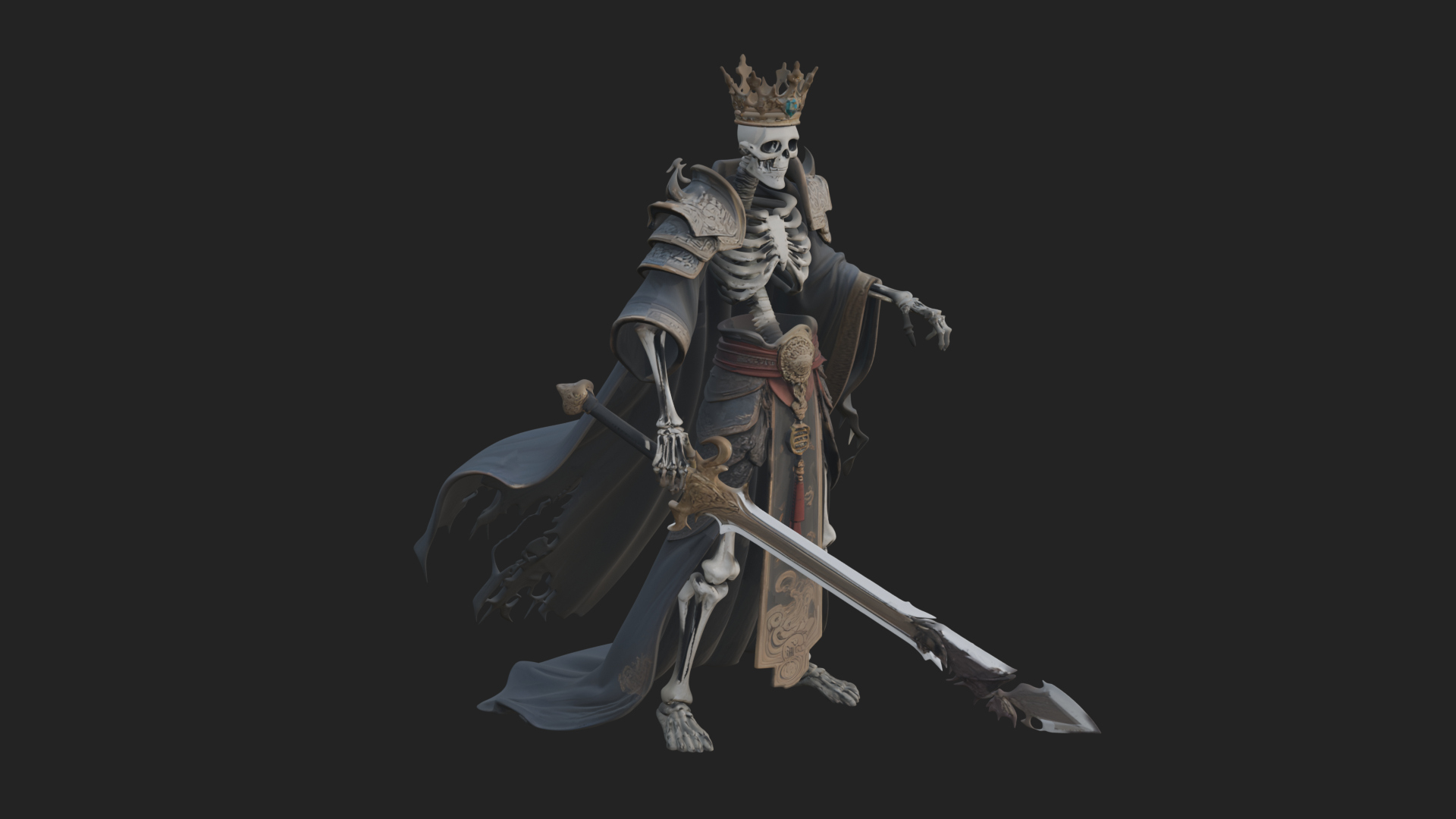Crowned Skeleton King Statue Design 17 3D Print Model 3D Model