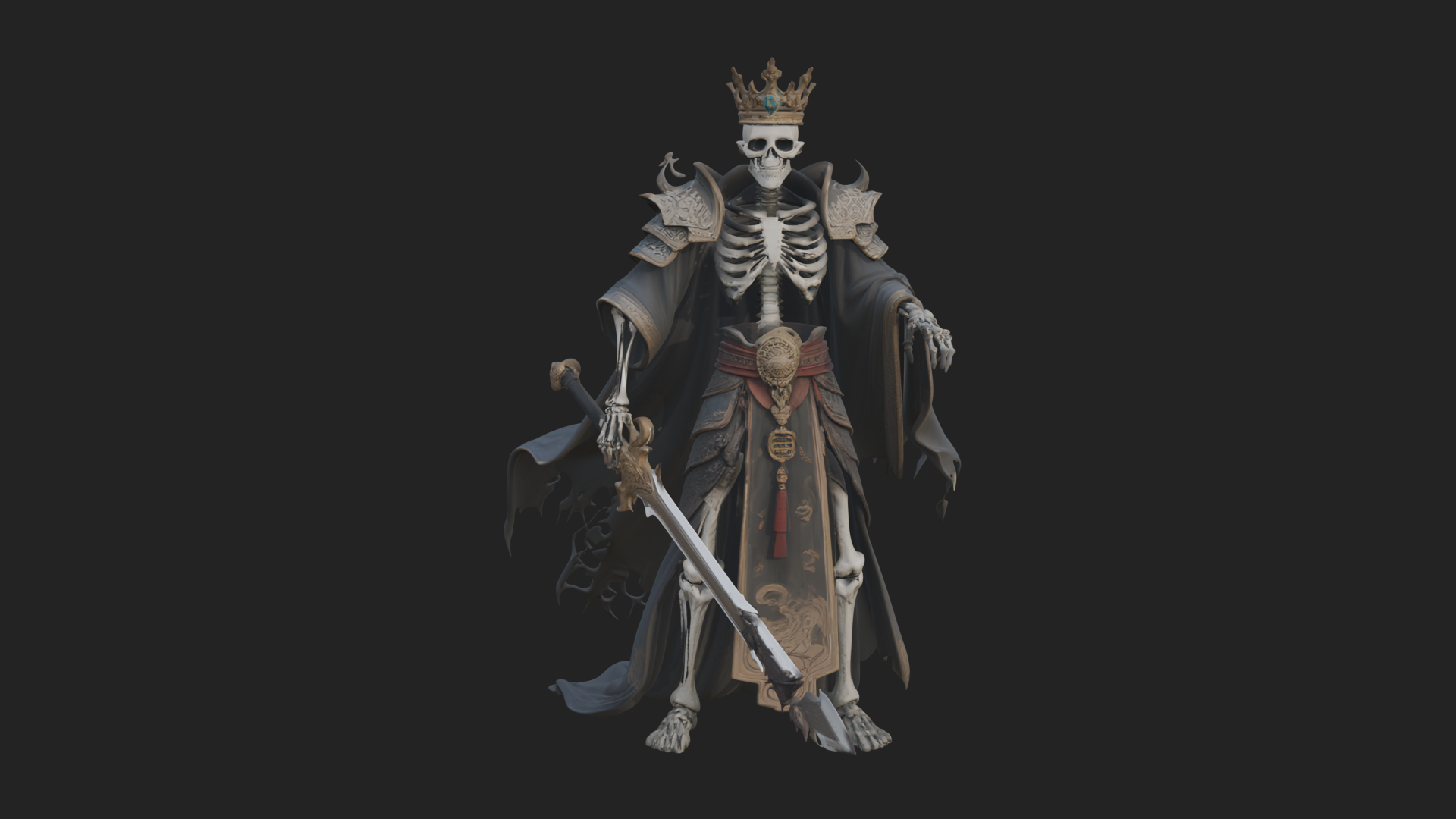 Crowned Skeleton King Statue Design 17 3D Print Model 3D Model