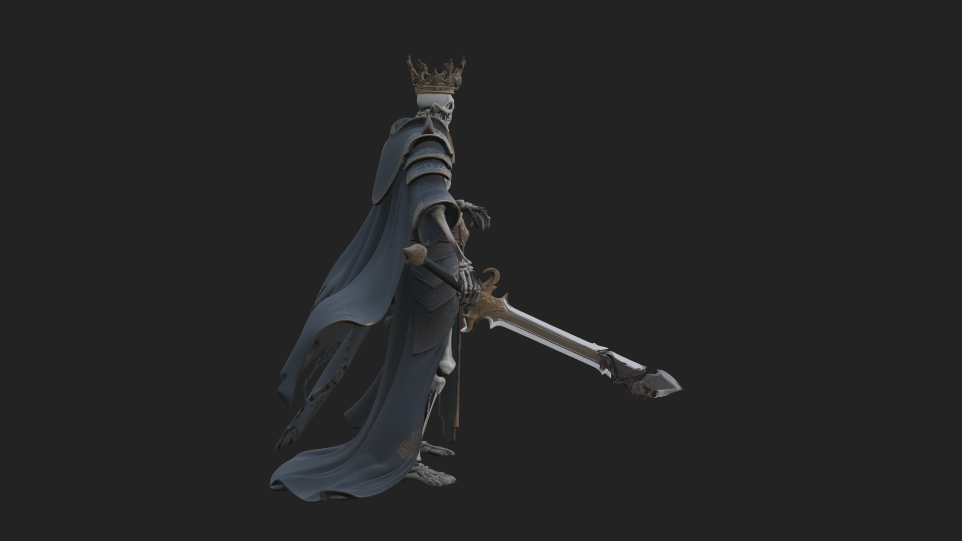 Crowned Skeleton King Statue Design 17 3D Print Model 3D Model