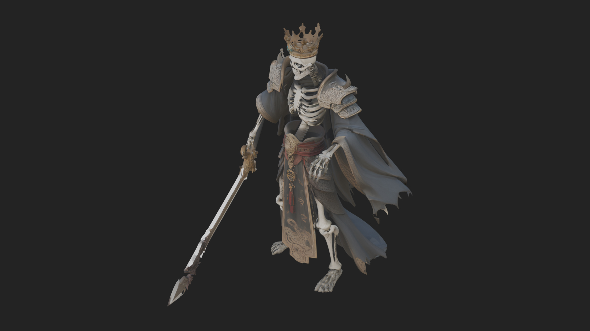Crowned Skeleton King Statue Design 17 3D Print Model 3D Model