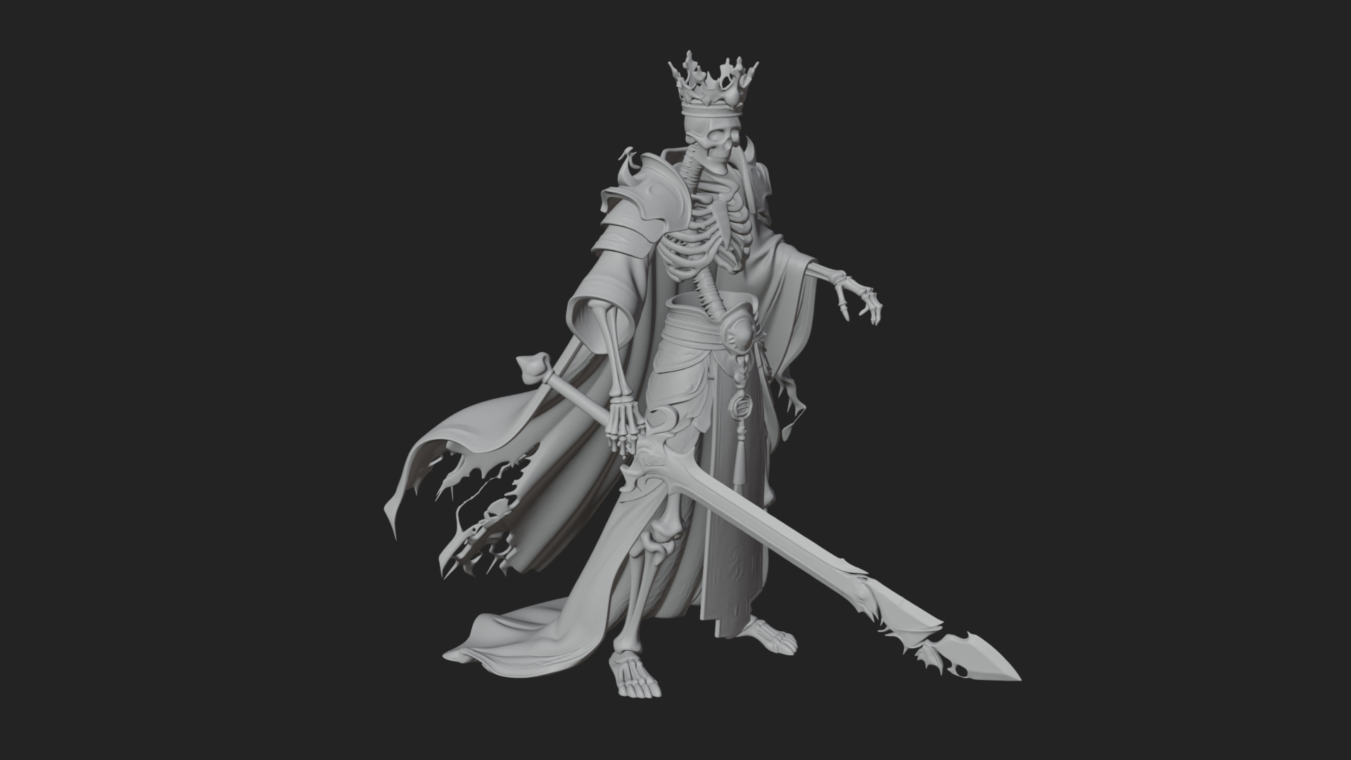 Crowned Skeleton King Statue Design 17 3D Print Model 3D Model